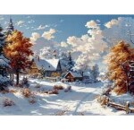 Diamantový obrázek - Zasněžená vesnice 30x40 cm