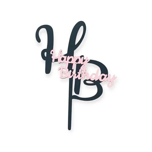 Dortisimo Zapichovací dekorace na dort černo-růžová Happy Birthday