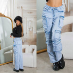 Sexy džíny Musthave Highwaist Cargo Jeans light denim denimblue