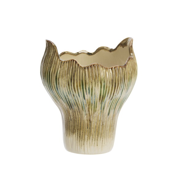 MADAM STOLTZ Kameninová váza Beige / Mustard / Green 22 cm, béžová barva, keramika