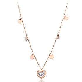 Ocelový náhrdelník Freya - chirurgická ocel, srdce, zirkon, Zlatá 41 cm + 5 cm (prodloužení)