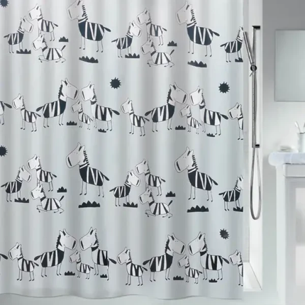 SPIRELLA ZEBI sprchový závěs motiv zebry šedý / PEVA / 180 x 200 cm