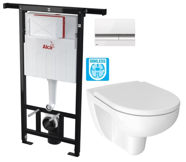 ALCADRAIN Jádromodul - předstěnový instalační systém s bílým/ chrom tlačítkem M1720-1 + WC JIKA LYRA PLUS RIMLESS + SEDÁTKO DURAPLAST AM102/1120 M1720-1 LY1