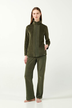 Vamp - Sametová tepláková souprava na zip 21141 - Vamp olive dusty S
