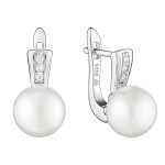 Stříbrné náušnice s perlou a zirkony, stříbro 925/1000, Bílá