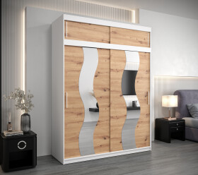 Šatní skříň Abi Se s nástavcem Barva korpusu: Bílá, Rozměry: 180 cm, Dveře: Dub artisan