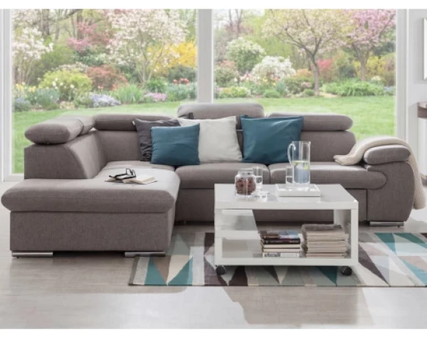 Rohová sedací souprava Viera, svěle šedá tkanina, levý roh