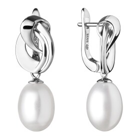 Stříbrné náušnice s bílou 9-9.5 mm perlou Desireé, stříbro 925/1000, Bílá