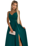 299-11 CHIARA elegantní maxi dlouhé šaty bez ramínek - ZELENÉ M