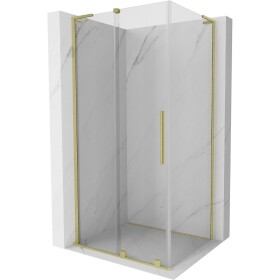 MEXEN/S - Velar L sprchový kout, posuvné dveře 120 x 100, transparent, zlato kartáčovaná 871-120-100-03-55