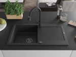 MEXEN/S - Leo granitový dřez 1-miska s odkapávačem včetně baterie Elia, černá/stříbrná metalik 6501-73-670101-70-B