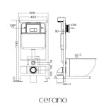 CERANO - Kompletní WC set Basic/Cesso - bílá lesklá - WC tlačítko Modulo/Stříbrná - závěsné - předstěnová instalace - 49x36 CER-8050BD86013