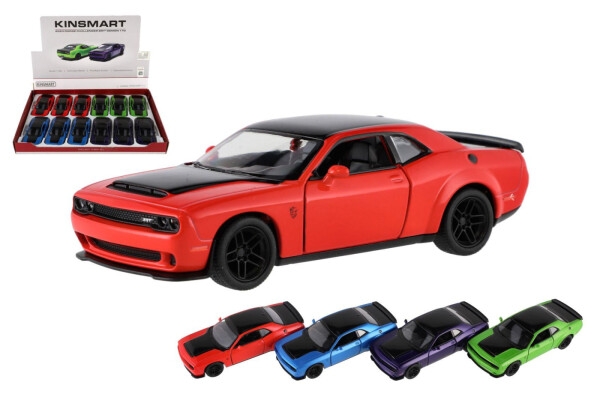 Auto Kinsmart 2023 Dodge Challenger SRT Demon 170 kov/plast 13cm 4barvy na zpětné nat. 12ks v boxu