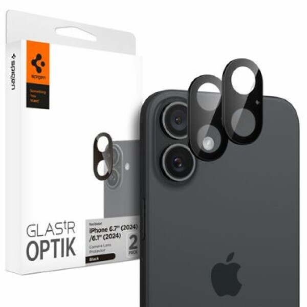 Spigen Glass tR Optik 2 Pack ochranné sklo na fotoaparát pro Apple iPhone 16/16 Plus 2ks černá (AGL07922)