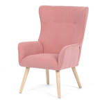 Křeslo, potah růžová manšestrová látka, dřevěné nohy, masiv kaučukovník
