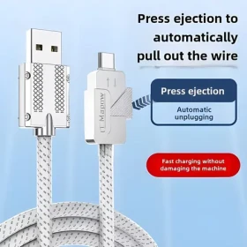 Cable USB-C - USB-A kabel s tlačítkem pro odpojení / Kabel / 6A rychlé nabíjení / textilní opletení / 2 m (KU31CO2)