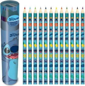 ALLTOYS Pastelky Stitch / 12 ks / ořezávátko ve víčku (SR2500417)
