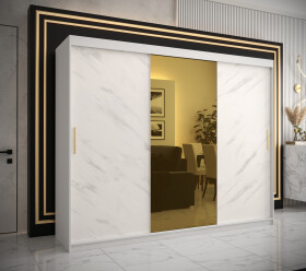 Šatní skříň Abi Golden T1 Barva korpusu: Bílá, Rozměry: 250 cm, Dveře: Bílý mramor se zlatým zrcadlem