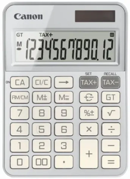 Canon KS-125KB-SL stříbrná / Stolní kalkulačka / 12 míst / LCD / solární + baterie / daňové funkce (6818C003)