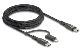 DeLock 2v1 USB-C (M) - USB-C Lightning (M) 2m černá / Kabel / USB 2.0 / MFi / Fast Charge / 60W (81171)