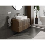 MEXEN/S - Rivel koupelnová skříňka pod umyvadlo 90 cm s deskou, 2 zásuvky, reliéf , ořech 91A20-09047-2-BFFC86