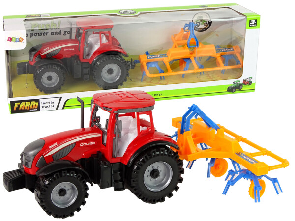 Mamido Traktor s třecím pohonem a se shrnovačem sena červený
