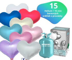 Helium set - helium a balónky IBREX srdce mix barev 15 ks - Balonky.cz Helium set - helium a balónky IBREX srdce mix barev 15 ks - Balonky.cz