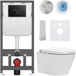 CERANO Závěsné WC s bidetem Basic/Cronus Premium - bílá lesklá - WC tlačítko Dualo/Černá - závěsné - předstěnová instalace - 59,3x38,4 cm