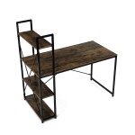 Stůl pracovní s regálem, MDF, dekor staré dřevo, černý kov