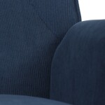 Křeslo, potah modrá manšestrová látka, dřevěné nohy, masiv kaučukovník