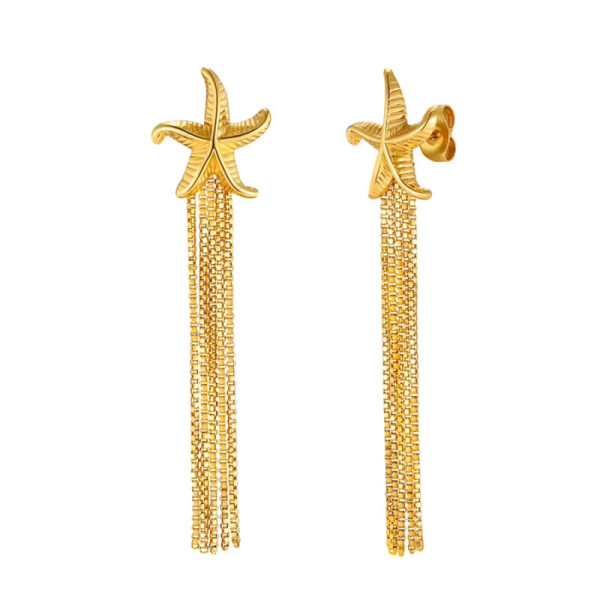 Náušnice s motivem mořské hvězdice Suzanne - chirurgická ocel, Zlatá