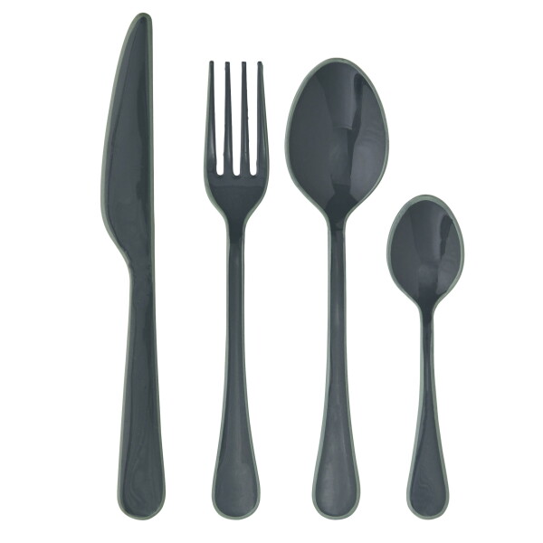 MADAM STOLTZ Sada příborů Enamel Coating Anthracite/Green – set 4 ks, šedá barva, kov, smalt