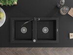 MEXEN/S - Mario granitový dřez 2-bowl včetně baterie Carla, černá/stříbrná metalik 6504-73-670700-70