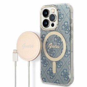 Pouzdro Guess case + charger set iPhone 14 Pro 4G MagSafe modré