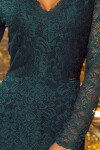 Zelené dámské krajkové šaty dlouhými rukávy výstřihem model 5917742