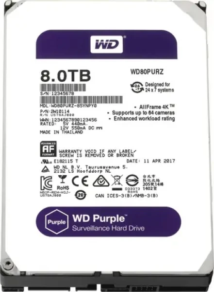 WD Purple 8TB / HDD / 3.5" SATA III / 7 200 rpm / 256MB cache / 3y / pro kamerové systémy (WD82PURZ)
