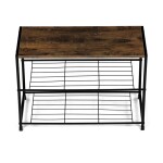 Botník, 2 police, MDF, dekor staré dřevo sonoma, černý kov