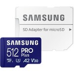 SAMSUNG Micro SDXC PRO Plus 512GB + SD adaptér / UHS-1 / Class 10 / U3 / Čtení: 180MBps / Zápis: 130MBps (MB-MD512SA/EU)