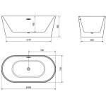 MEXEN/S - Luna volně stojící vana 140 x 75, bílá/černá, sifon a přepad grafit metal 52031407575-95
