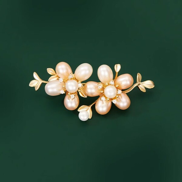 Luxusní perlová brož se zirkony Yvette, Zlatá