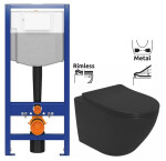 AKCE/SET - CERSANIT předstěnový instalační systém bez tlačítka + WC REA CARLO MINI RIMLESS ČERNÝ MAT + SEDÁTKO K97-526 X MM1