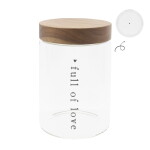 Bastion Collections Dóza s dřevěným víkem Full of Love 18 cm nápis, čirá barva, přírodní barva, sklo, dřevo