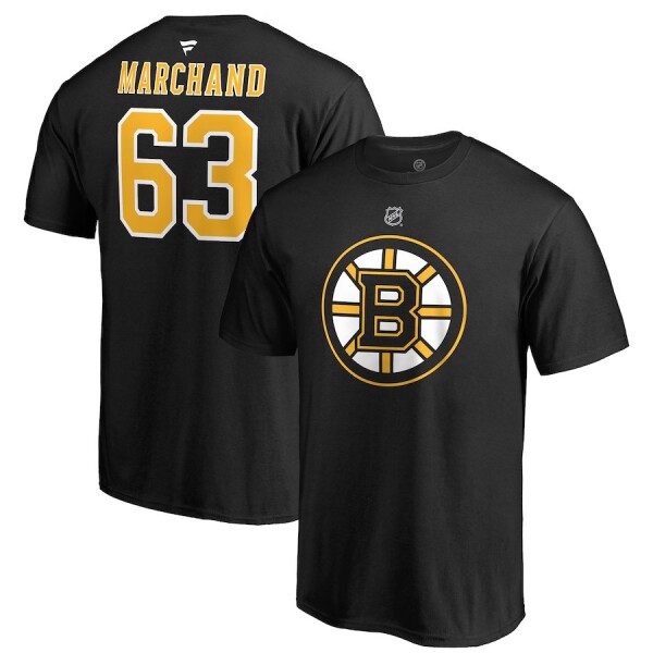 Fanatics Pánské Tričko #63 Brad Marchand Boston Bruins Stack Logo Name Number Velikost: