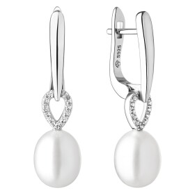 Stříbrné náušnice s bílou perlou a zirkony Jade, stříbro 925/1000, Bílá