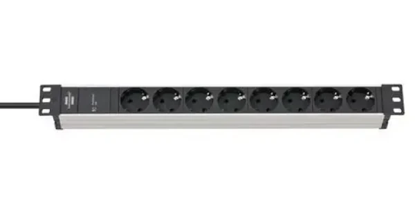 Brennenstuhl Alu-Line 19" černá/stříbrná / Napájecí lišta / 8x zásuvka / 2 m / přepěťová ochrana (1390007308)