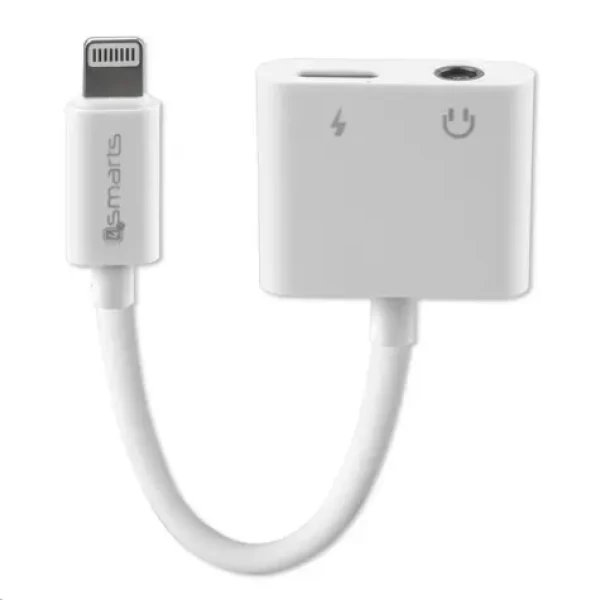 4smarts adaptér Lightning s 3.5mm jackem a Lightning konektorem / možnost napájení / bílá (MP468673)