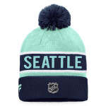 Fanatics Pánská zimní čepice Seattle Kraken NHL Authentic Pro Game & Train Cuffed Pom Knit Traditional Navy-Icy Blue