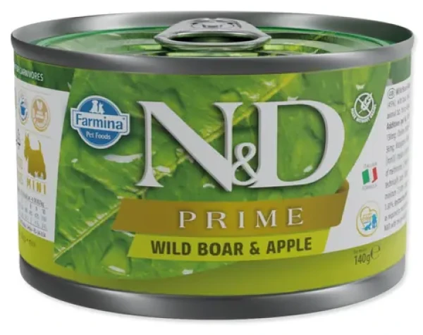 ND Prime Dog Wild Boar Apple Mini 140 g / Konzerva pro psy / dospělá malá plemena / bez obilovin (L4-02253)