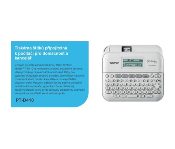 BROTHER tiskárna štítků PT-D410 - 18mm, pásky TZe USB, stolní model, provoz na AA baterie 6ks