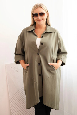 Dámský plášť Plus Size Punto s bavlnou a knoflíky khaki UNI